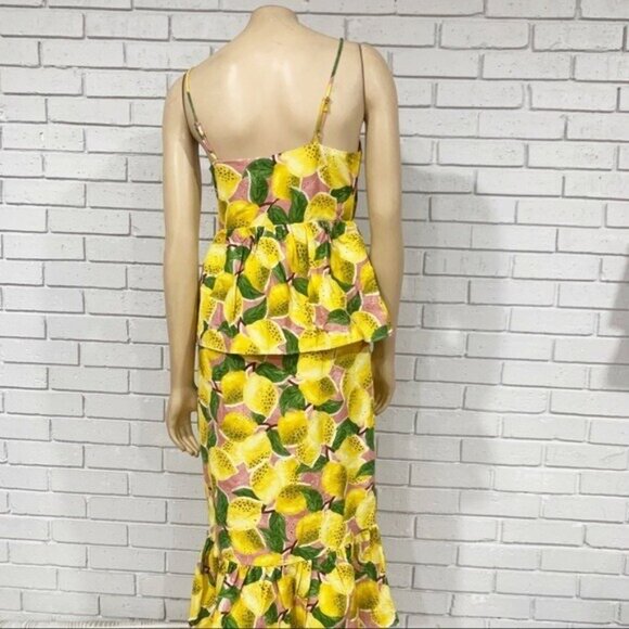 Farm Rio Fresh Lemons Ruffle Midi Dress S – NWT, Lemon Print, High-Low Flounce - Picture 7 of 12